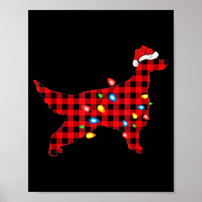 Red Buffalo Plaid Santa Irish Setter Dog Christmas Poster (Framsidan)