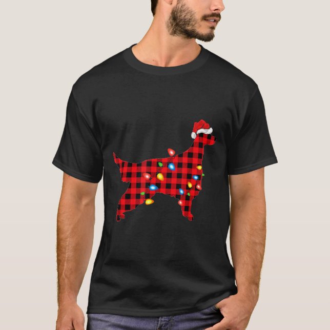 Red Buffalo Plaid Santa Irish Setter Dog Christmas T Shirt (Framsida)