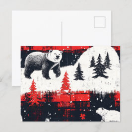 Red Buffalo Plaids Polar Bear Helg Vykort