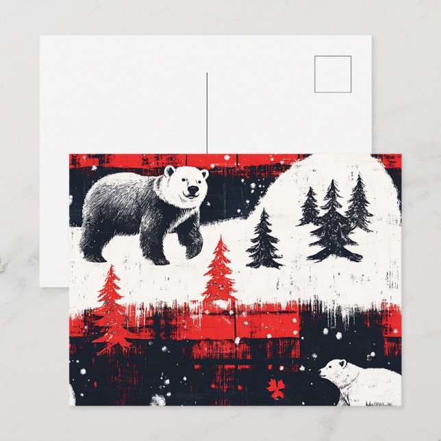 Red Buffalo Plaids Polar Bear Helg Vykort (Fram/baksida)