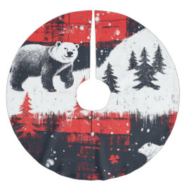 Red Buffalo Plaids Polar Bear Julgransmatta Borstad Polyester