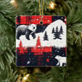 Red Buffalo Plaids Polar Bear Julgransprydnad Keramik