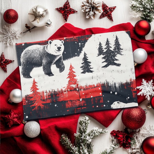 Red Buffalo Plaids Polar Bear Kökshandduk (Skapare uppladdad)