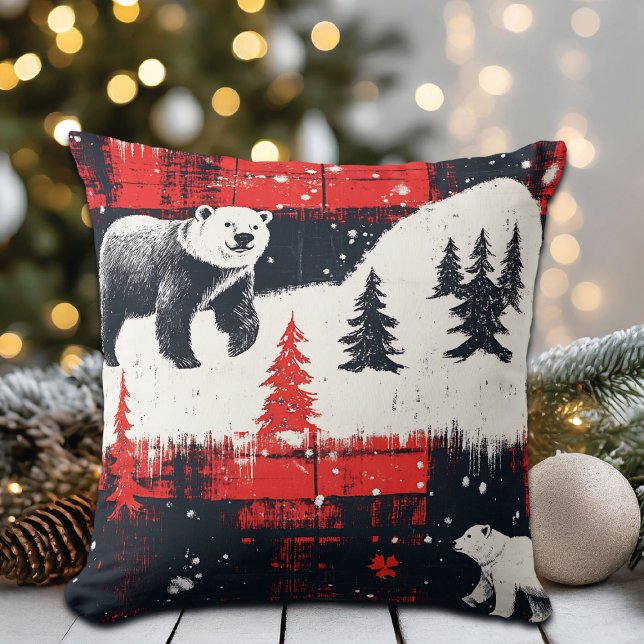 Red Buffalo Plaids Polar Bear Kudde (Skapare uppladdad)