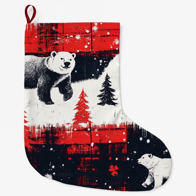 Red Buffalo Plaids Polar Bear Stor Julstrumpa (Framsidan)