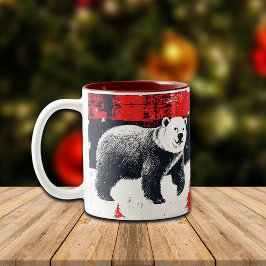 Red Buffalo Plaids Polar Bear Två-Tonad Mugg