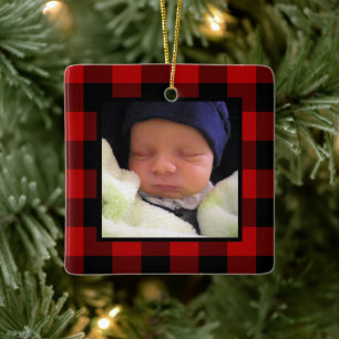 Red Buffalo Play 1:a jul Baby Photo Julgransprydnad Keramik
