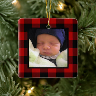Red Buffalo Play 1:a jul Baby Photo Julgransprydnad Keramik