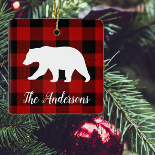Red Buffalo Play & Bear Namn Gift Julgransprydnad Keramik