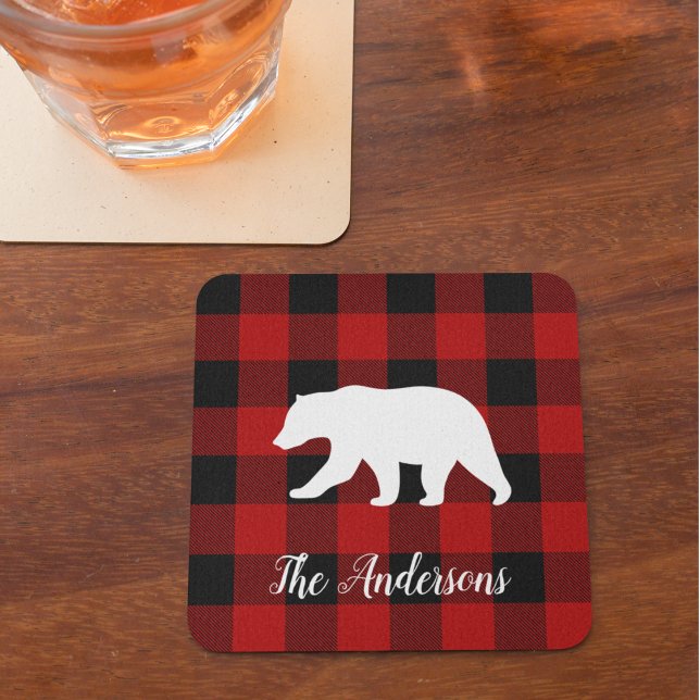 Red Buffalo Play & Bear | Namn Gift Underlägg Papper Kvadrat (Skapare uppladdad)