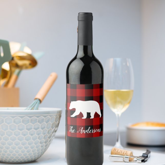 Red Buffalo Play & Bear | Namn Gift Vinflaska Etikett (Skapare uppladdad)