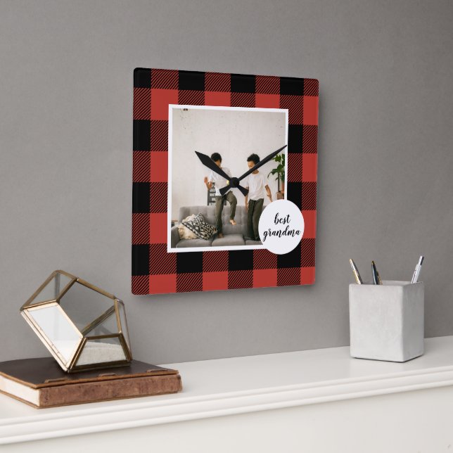 Red Buffalo Play Best Grandma Gift med foto Fyrkantig Klocka (Kontor)