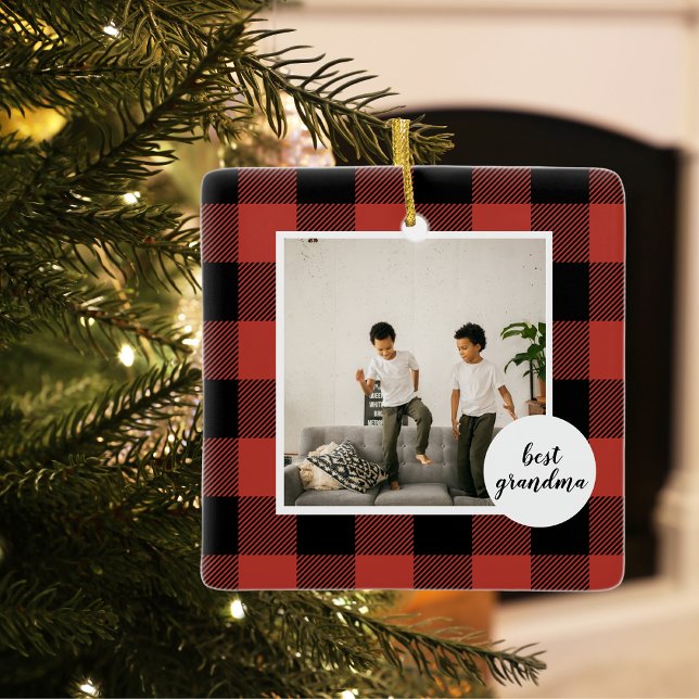 Red Buffalo Play Best Grandma Gift med foto Julgransprydnad Keramik (Skapare uppladdad)