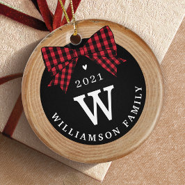 Red Buffalo Play Bow Monogram och Photo Wood Slice Julgransprydnad Keramik