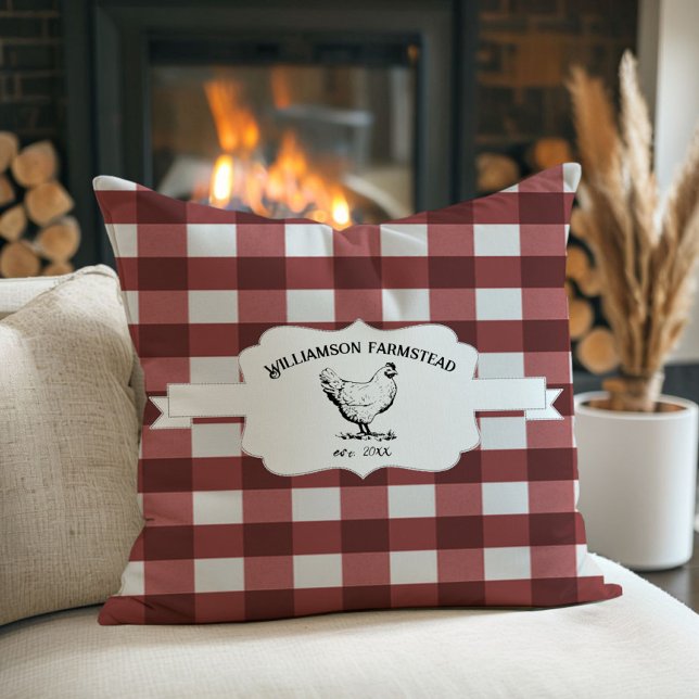 Red Buffalo Play Farm Chicken Dekorativ kudde (Red Buffalo Plaid Farm Chicken Throw Pillow)