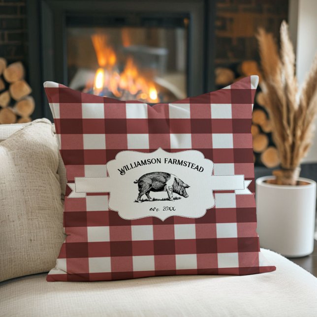 Red Buffalo Play Farm Gris Dekorativ kudde (Red Buffalo Plaid Farm Pig Throw Pillow)