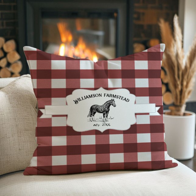Red Buffalo Play Farm Horse Kudde (Red Buffalo Plaid Farm Horse Throw Pillow)