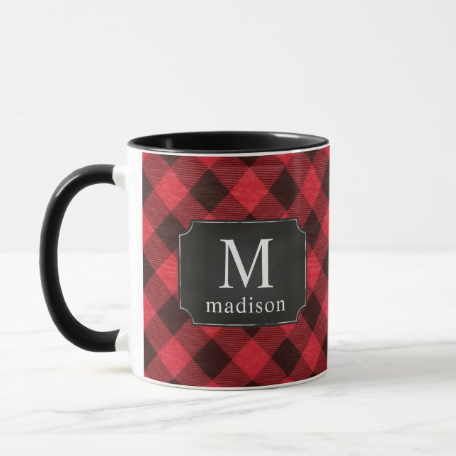 Red Buffalo Play Flanals Monogrammed Namn Mugg (Vänster)