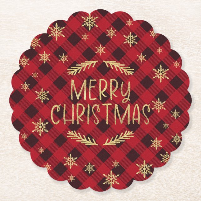 Red Buffalo Play Guld Snowflake God jul Underlägg Papper (Framsida)