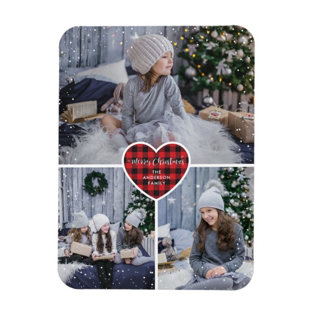 Red Buffalo Play Heart Snö Photo God jul Magnet (Vertikal)