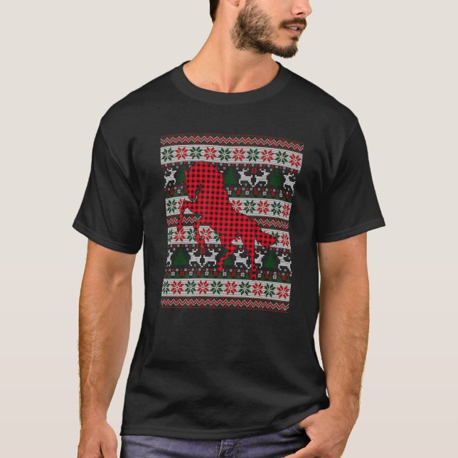 Red Buffalo Play Horse Lovers Ugly Julafton Family T Shirt (Framsida)