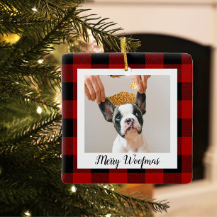Red Buffalo Play Hund Photo Merry Woofmas Julgransprydnad Keramik