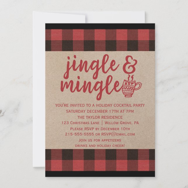 Red Buffalo Play Jingle och Mingle Cocktail Party Inbjudningar (Framsida)