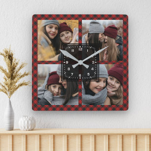 Red Buffalo Play Lumberjack Family Photo Collage Fyrkantig Klocka
