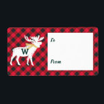 Red Buffalo Play Moose Monogram jul Fraktsedel<br><div class="desc">Fira den magiska och festliga julhelgen med vår anpassningsbar märkre för julklapp. Vårt helgdag i trendiget har vår feta, körsbärsröda lumberjack i stil, har en stiliserad vintern med en faux guld scarf. Alla teckningar i den här lumberjack-stil-röda mosslumberjack-märkrn som är juldekalklappad är handritade originalverk av Moodthology. Du kan anpassa texten...</div>