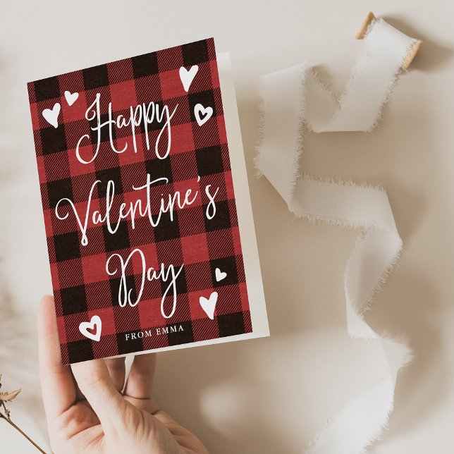 Red Buffalo Play och Hearts Alla hjärtans dag Helgkort (A stylish and rustic Valentine's Day card)