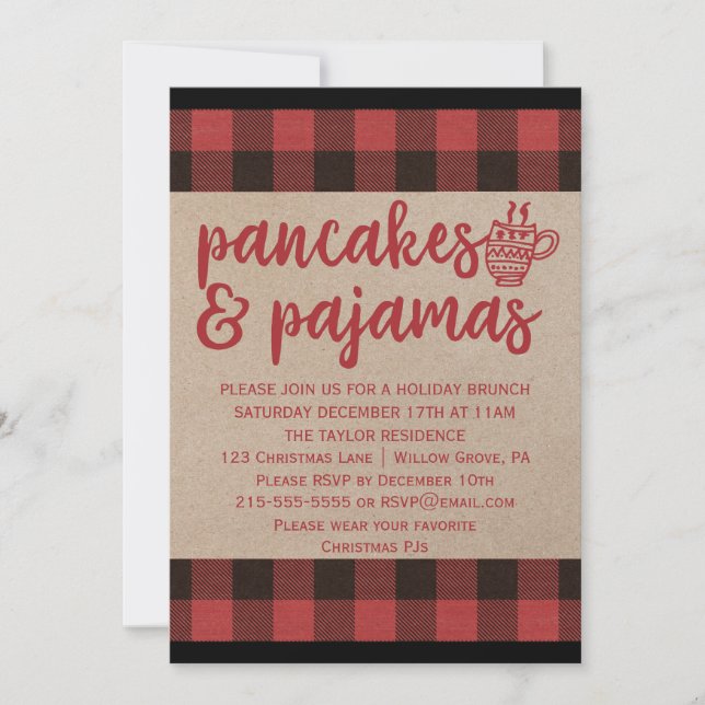 Red Buffalo Play Pancakes och Pajamas Party Inbjudningar (Framsida)