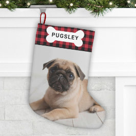 Red Buffalo Play Pet Hund Bone Monogram Photo Liten Julstrumpa