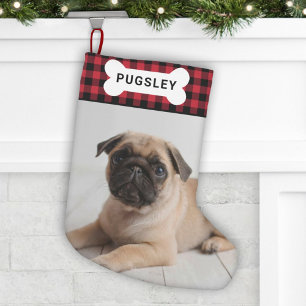 Red Buffalo Play Pet Hund Bone Monogram Photo Liten Julstrumpa