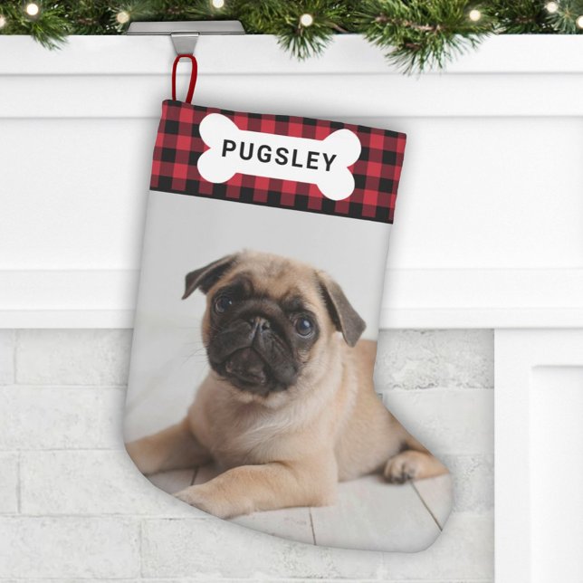 Red Buffalo Play Pet Hund Bone Monogram Photo Liten Julstrumpa (Skapare uppladdad)