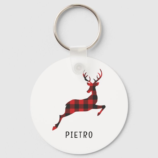 Red Buffalo Play Reindeer jul Monogram Nyckelring (Framsida)