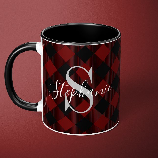 Red Buffalo Play Rustic Monogram Namn Mugg (Skapare uppladdad)