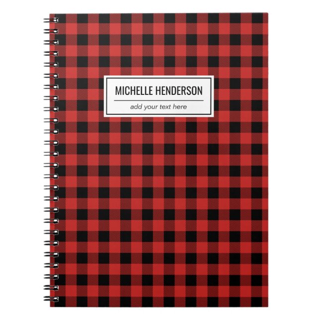 Red Buffalo Play Tartan Personlig Namn Anteckningsbok (Framsidan)