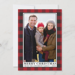 Red Buffalo Pput Framed-familjens fotojul Julkort