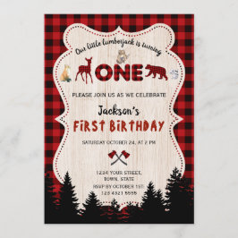Red Buffalo Woodland Animals Boy 1st Birthday Inbjudningar