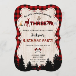 Red Buffalo Woodland Animals Boy 3rd Birthday Inbjudningar