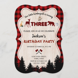 Red Buffalo Woodland Animals Boy 3rd Birthday Inbjudningar