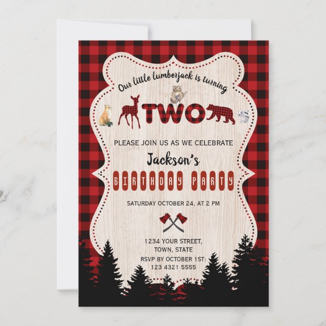 Red Buffalo Woodland Animals Boy Birthday Inbjudningar (Framsida)