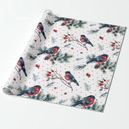 Red Bull-finch & jul Foliage Mönster Presentpapper