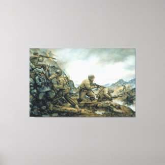 Red Bull in Winter Line by Donna Neary Print Canvastryck