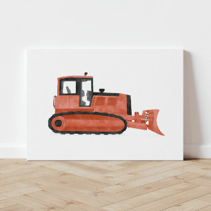 Red Bulldozer Construction Fordon Kanvastryck