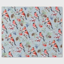 Red Bullfinch jul Birds Berries & Gräs Cones Presentpapper