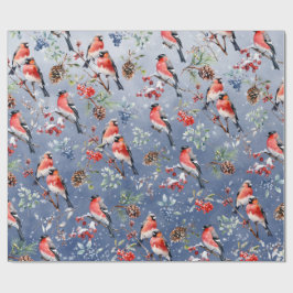 Red Bullfinch jul Birds Berries & Gräs Cones Presentpapper