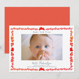 Red Bunny Folk Art Baby nyårskort för fotboll Inbjudningar