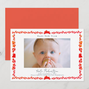 Red Bunny Folk Art Baby nyårskort för fotboll Inbjudningar
