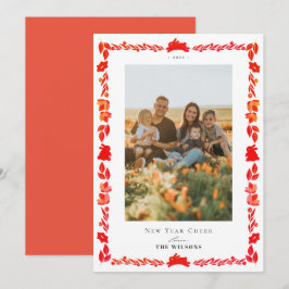Red Bunny Folk Art New Year Helgdag Photo Card Inbjudningar